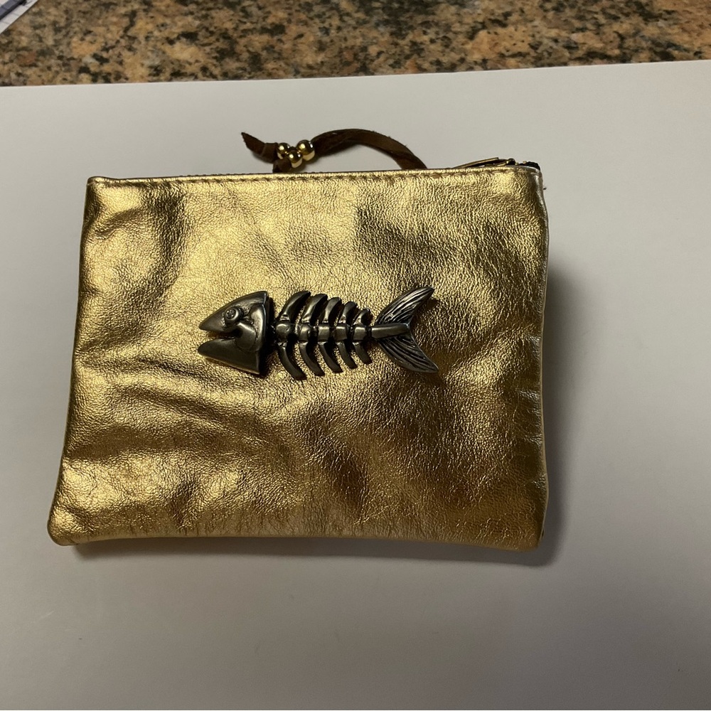 Metallic Gold Leather Mini Purse with Metal Fish Bone Detail by Ettika